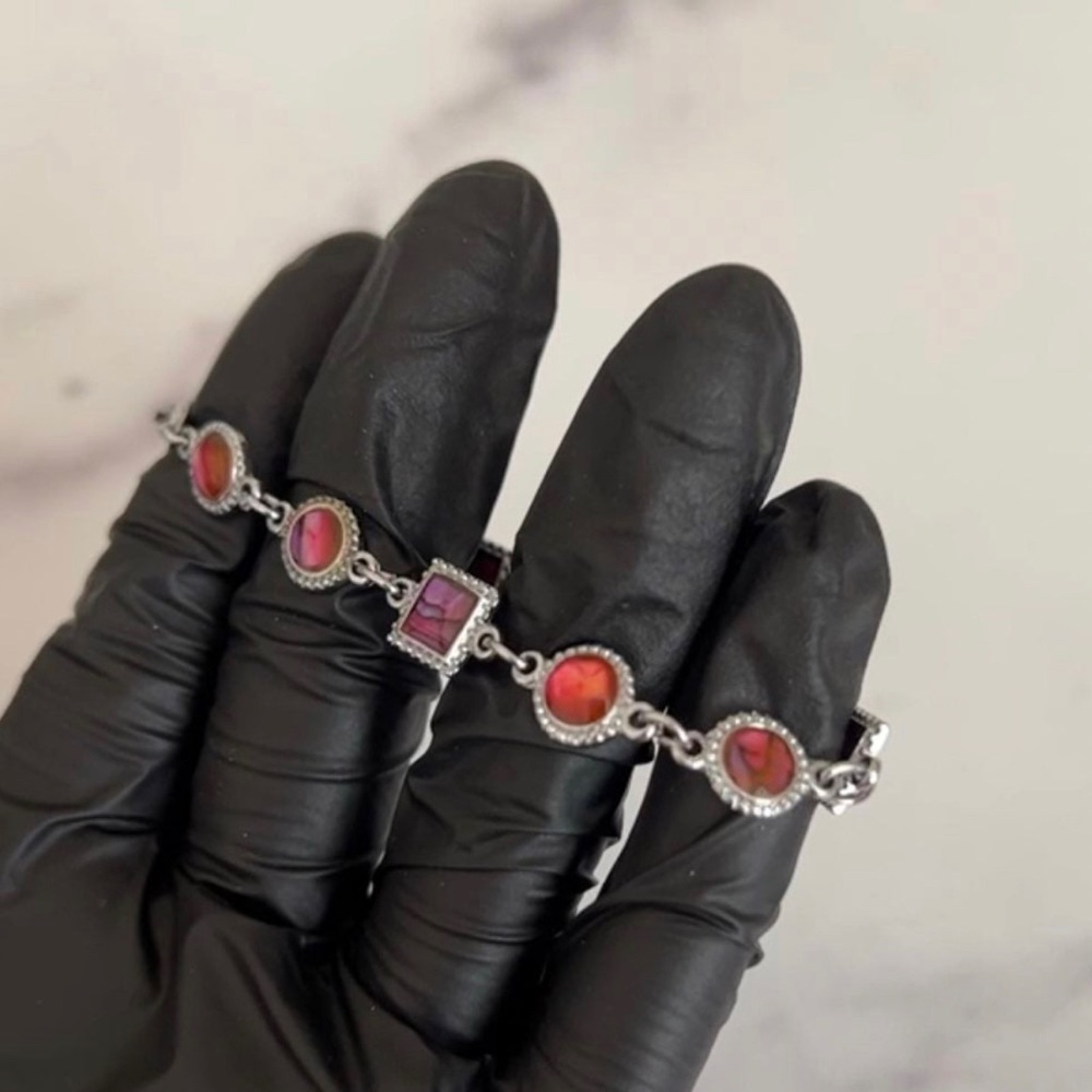 Vintage Silver & Ruby Red Charm Bracelet